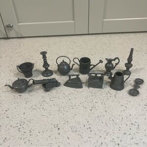 HUGE LOT! Vintage Diecast Pewter Metal Miniature Early American Set | Dollhouse